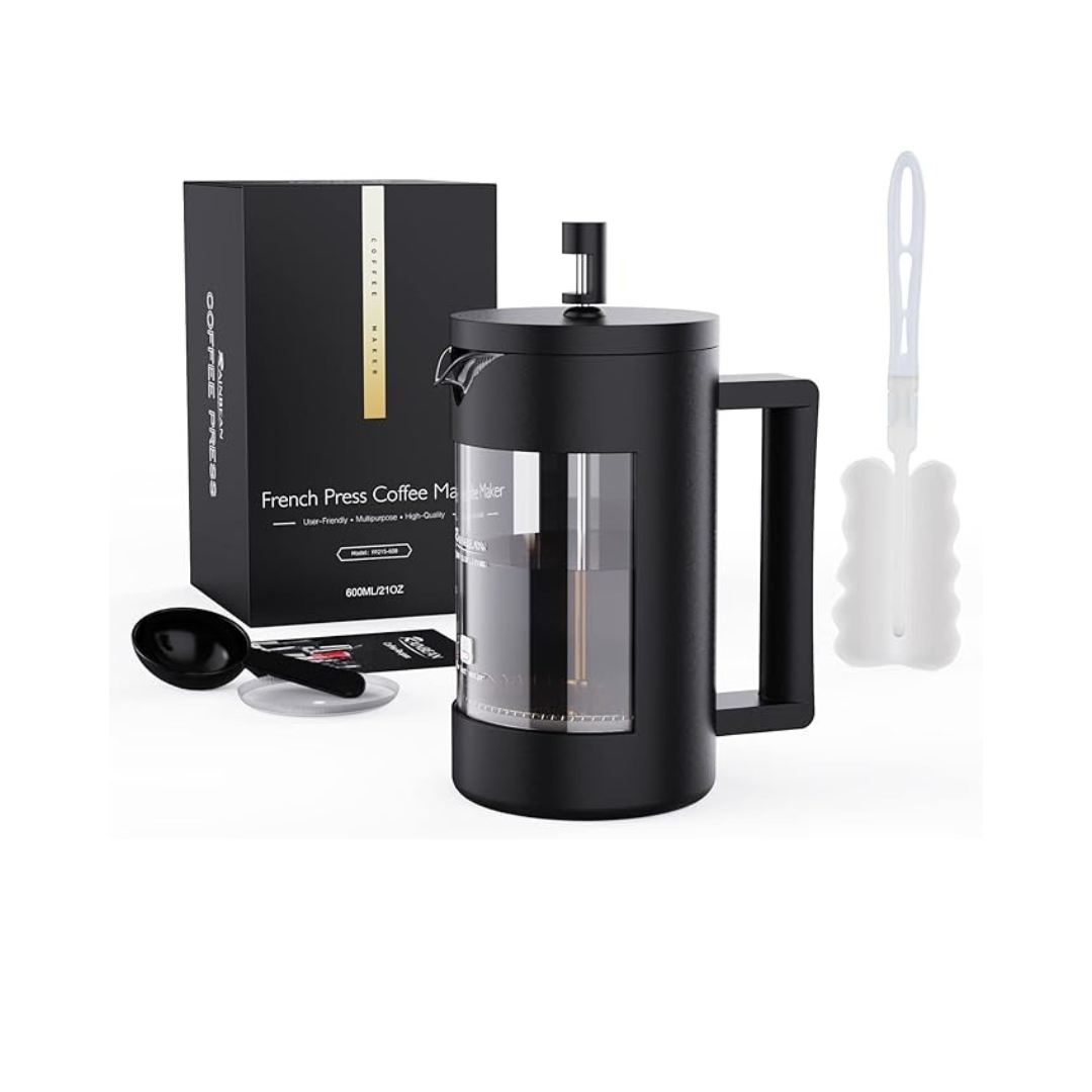 Elegant French press for brewing Ethnico’s freshly roasted single-origin coffee beans, ideal for creating a full-bodied cup.